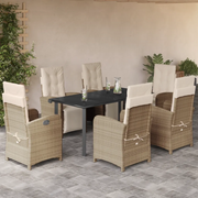 Set da Pranzo da Giardino 7 pz con Cuscini Beige in Polyrattan 3212581