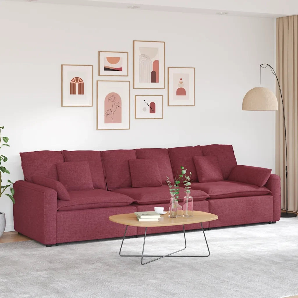 Divano Modulare con Cuscini Rosso Vino 3321090