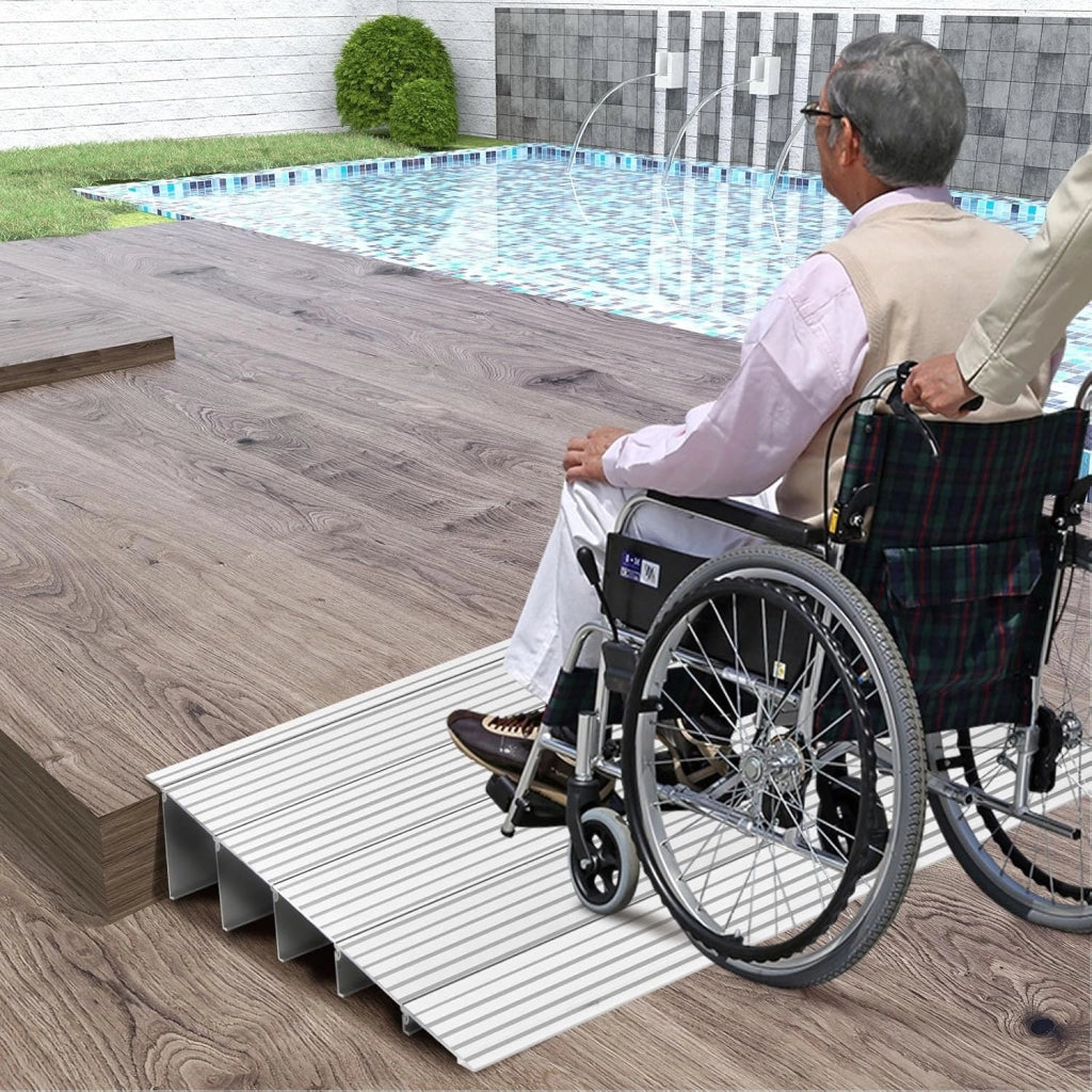 Rampa per Soglia Porta, Rampa d'Accesso in Alluminio con Altezza Regolabile, Superficie Antiscivolo, Portata 317 KG (13 cm)