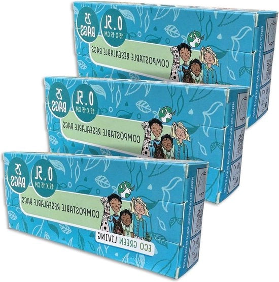 Zaini Compostabili con Chiusura - Contenitori per Cibo - 25 Zaini 0,5 Litri - 15 cm x 15 cm - 3 Set di Sacchetti Congelatori