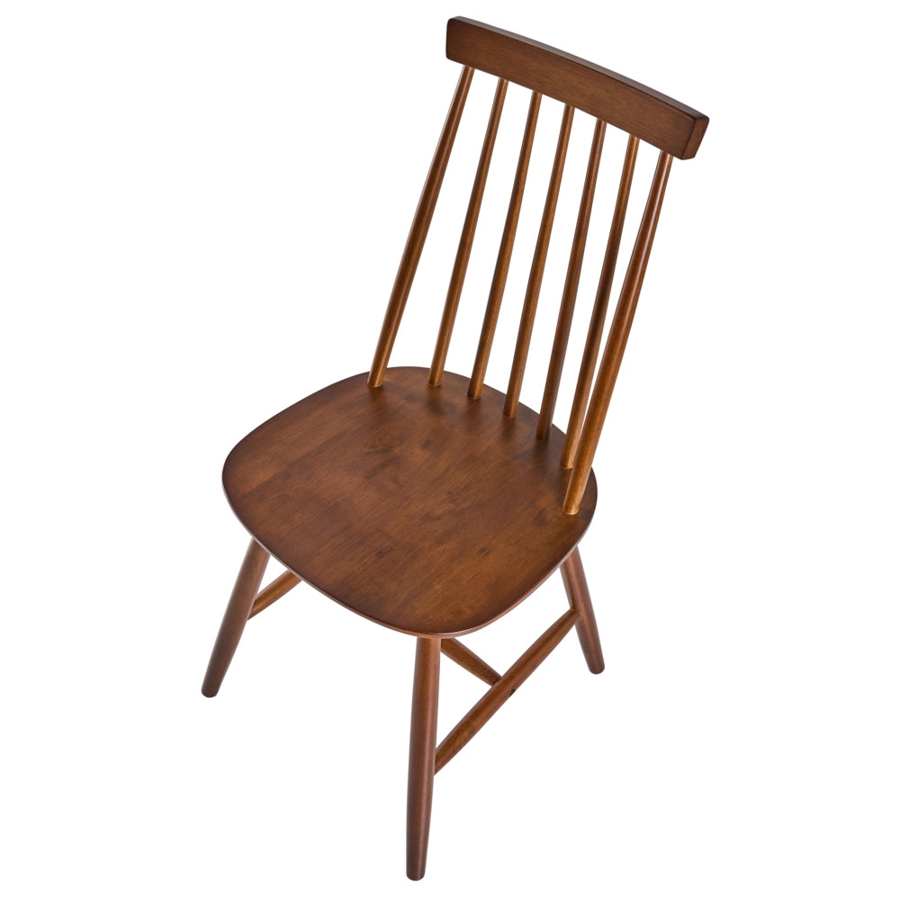 Set di 2 sedie da pranzo in legno di gomma marrone con schienale a doghe, sedie da cucina in stile rustico