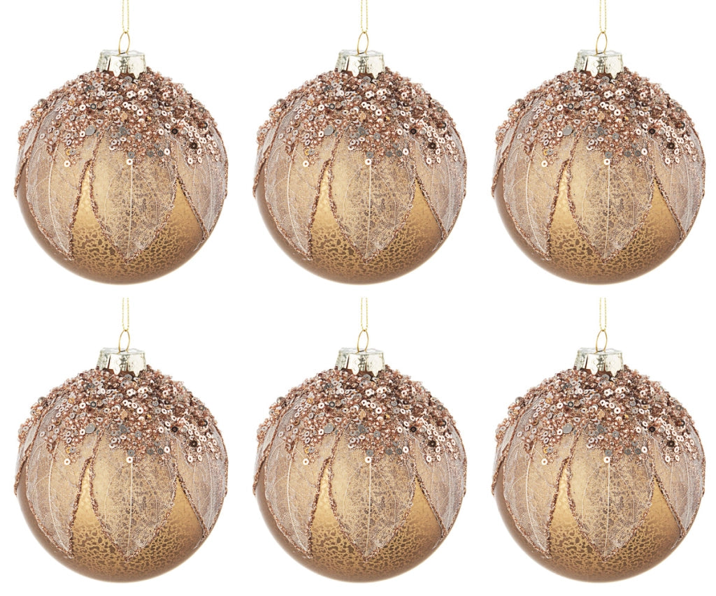 Palle di Natale in Vetro Foliage Rosa Paillettes ⌀80 100 Palline Addobbi Albero Diametro: 80 mm
