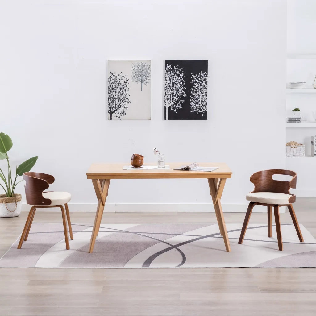Sedie da Pranzo 2 pz in Legno Curvato e Similpelle Crema 283106
