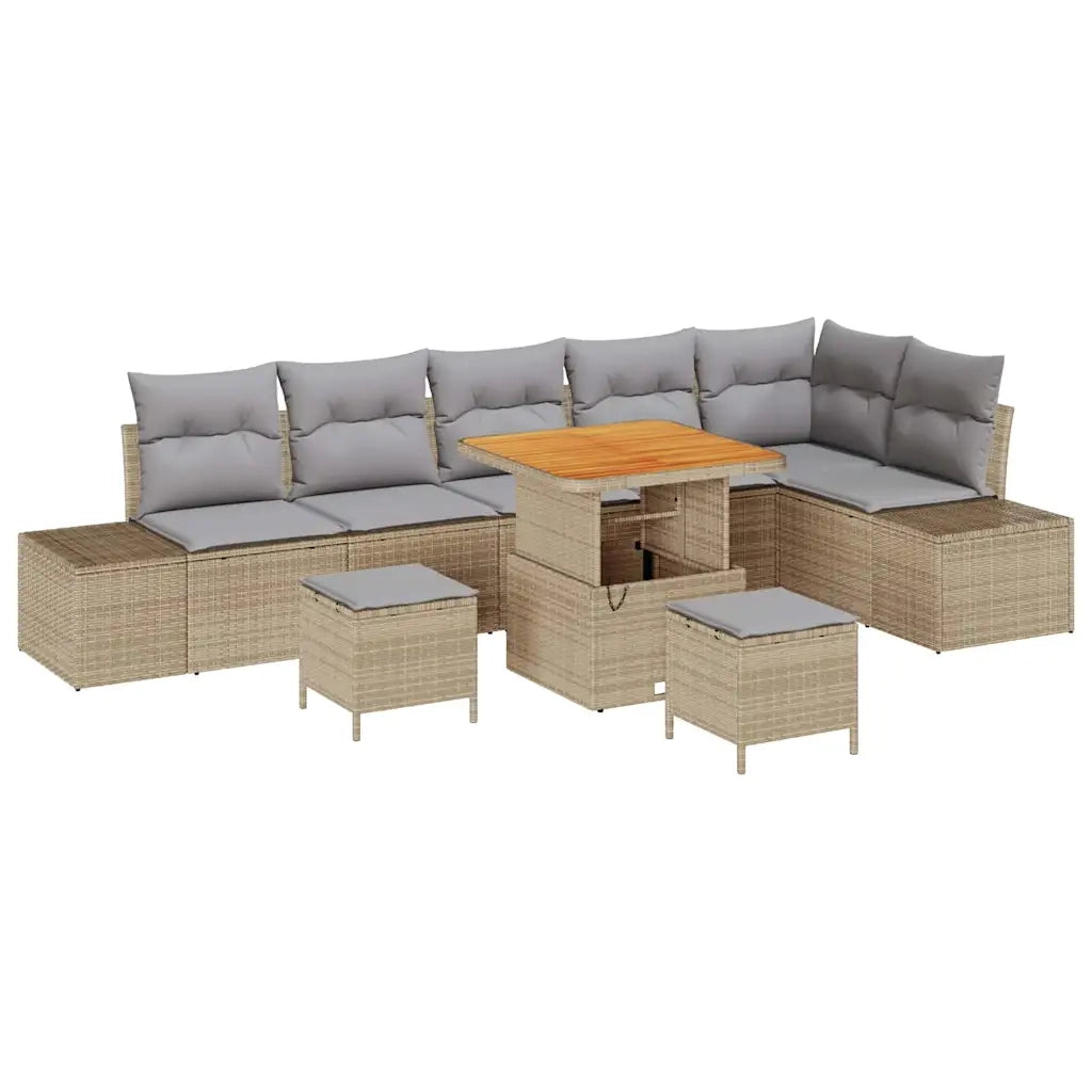 Set Divano da Giardino con cuscino 9 pcs Beige Poly Rattan 3364752