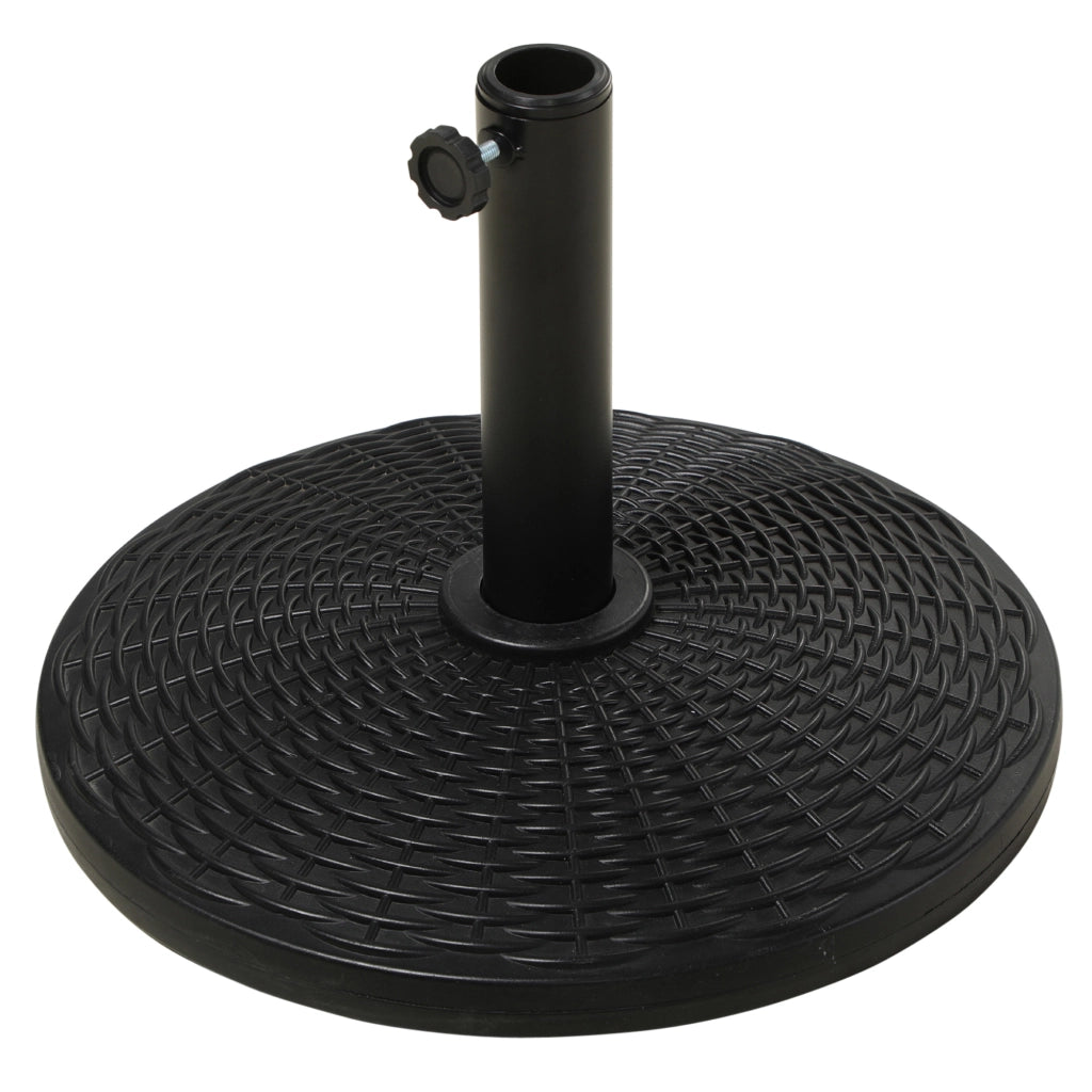 Base per Ombrellone Rotonda Effetto Rattan da 12.5kg, Supporto per Pali da 38mm e 48mm, ?44.5 cm, Nero