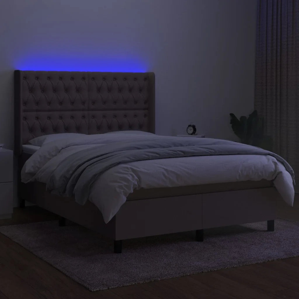 Letto a Molle con Materasso e LED Tortora 140x190 cm in Tessuto