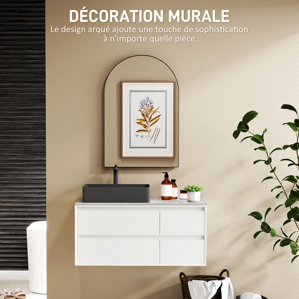 Specchio da parete con cornice in alluminio per bagno ¨C zephmum ¨C 60x90 cm nero