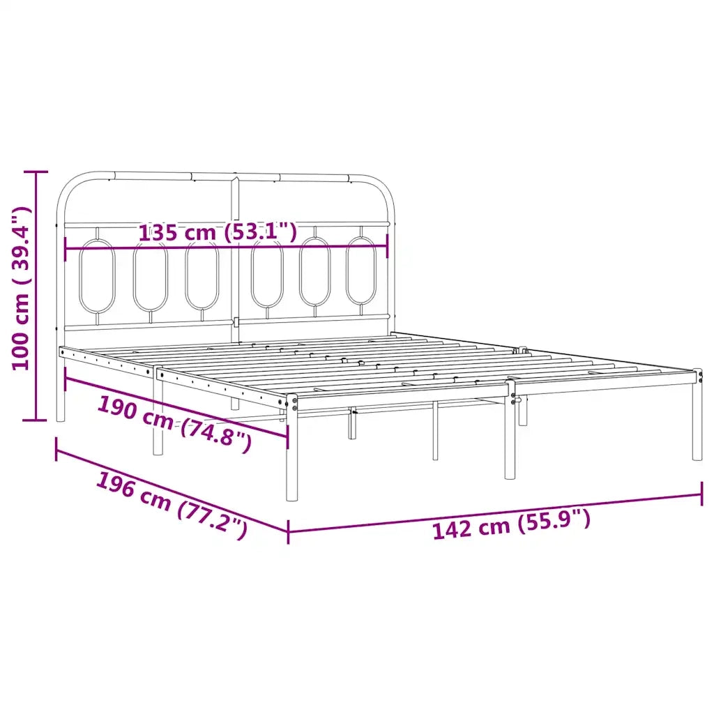 Giroletto con Testiera-Struttura Letto con testiera in Metallo Nero 135x190 cm 422228
