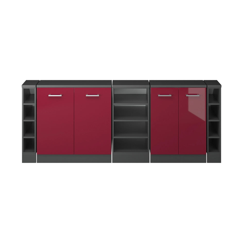 Set di mobili sottotetto Rion Rosso lucido/Antracite 210 cm Set di 5 carcasse armadio profondità 60 cm Vicco