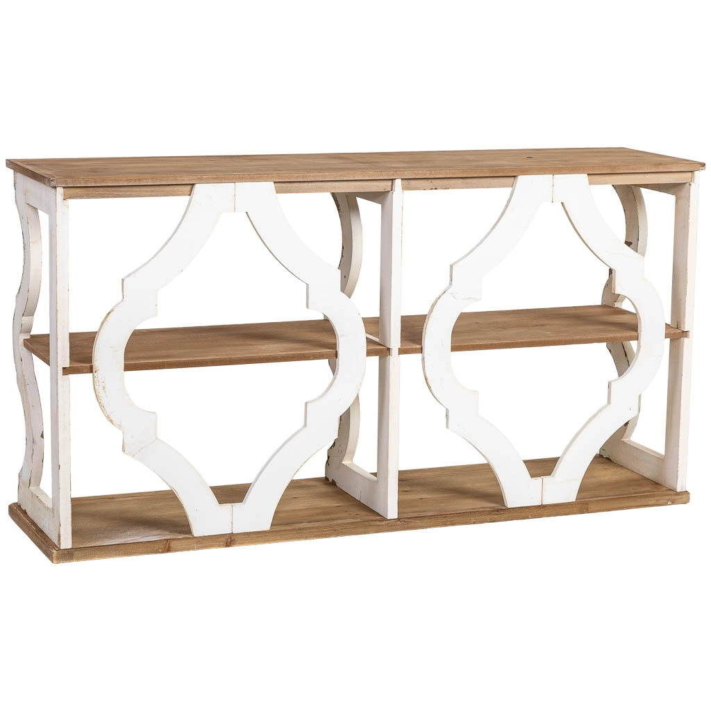 Scaffale in legno marrone e bianco con 3 ripiani 163x42x85h cm