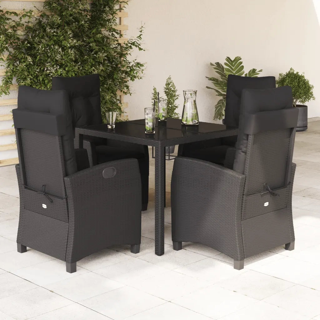 Set da Pranzo da Giardino 5 pz Nero con Cuscini in Polyrattancod mxl 87044