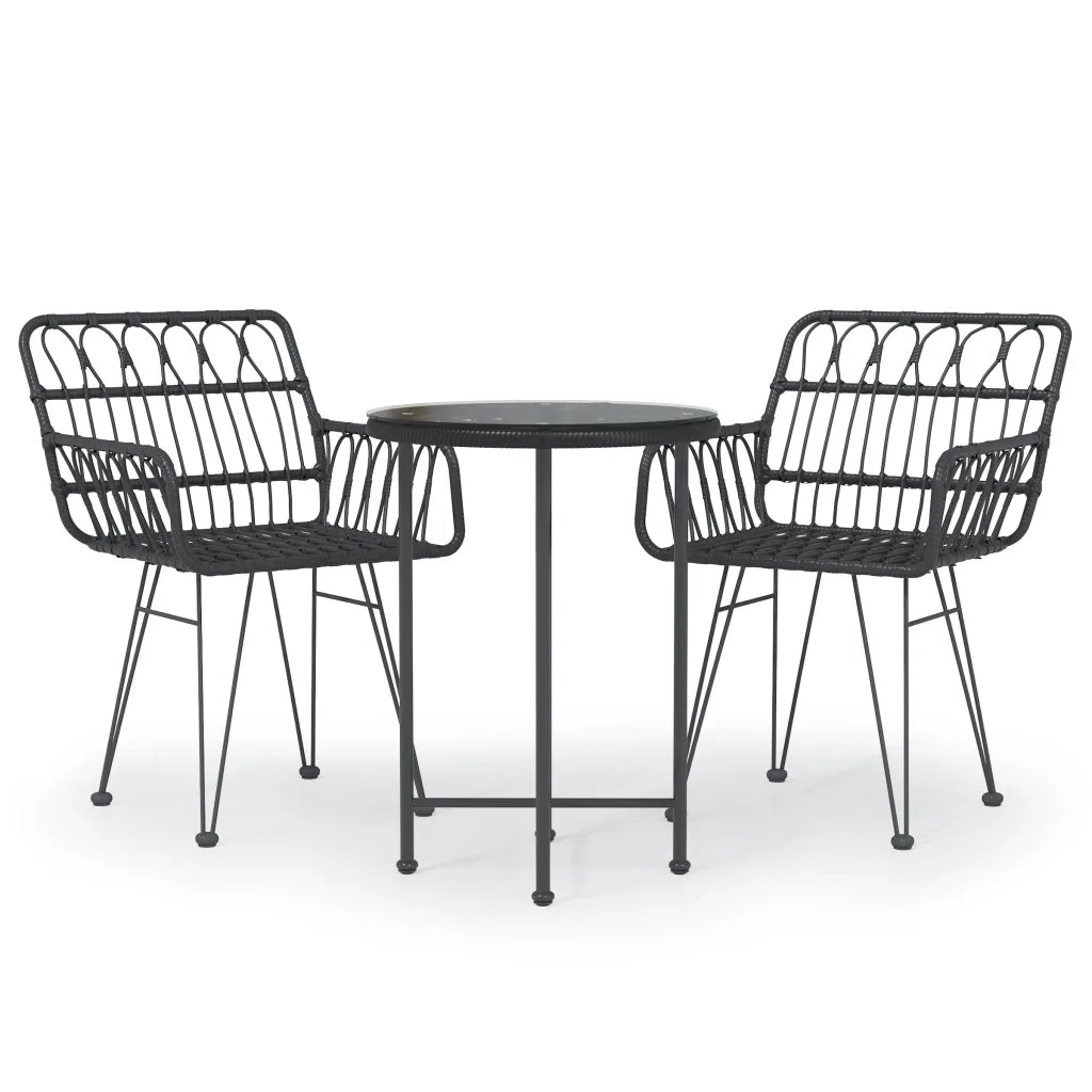 Set da Pranzo da Giardino 3 pz Nero in Polyrattan 3157834