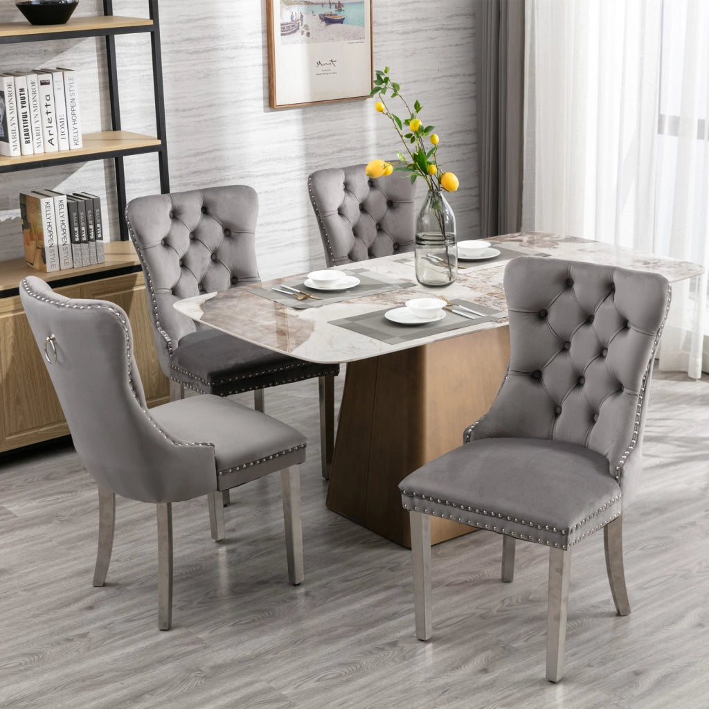 Sedie da Pranzo Imbottite in Velluto con Gambe in Metallo ¨C MINIMAL ¨C Set 2, Grigio