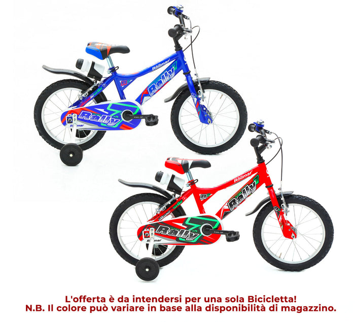 Bicicletta per Bambino 14” 2 Freni Bimbo Rally Blu o Rosso