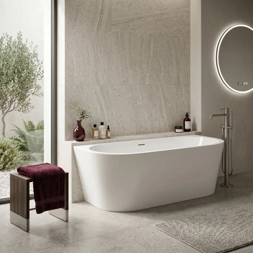 Vasca Bagno A Parete Rea Capri 180cm Copritappo rame spazzolato