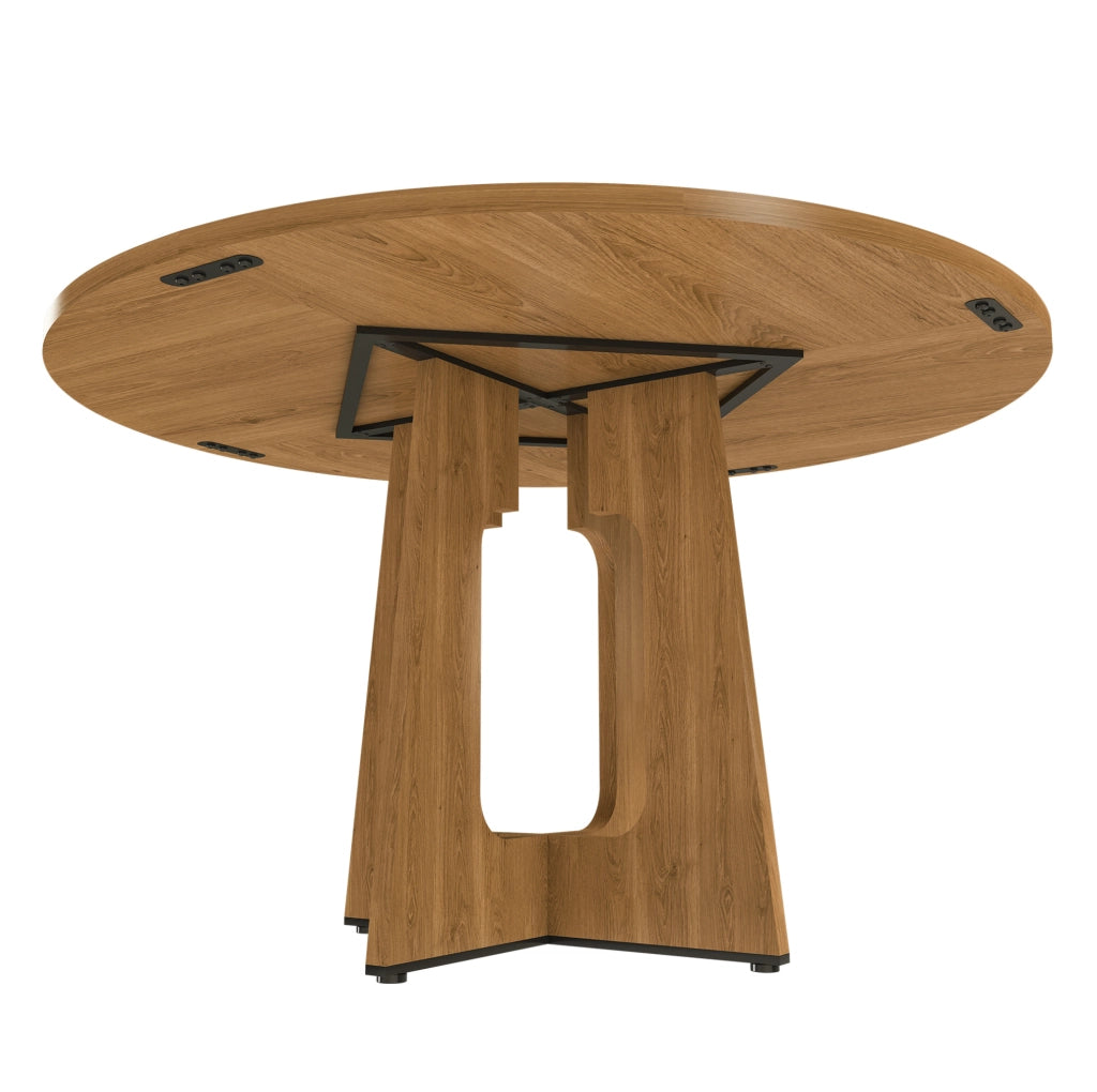 Tavolo rotondo da pranzo ? 120 cm; h 76 cm in MDF effetto rovere; per 4-6 persone