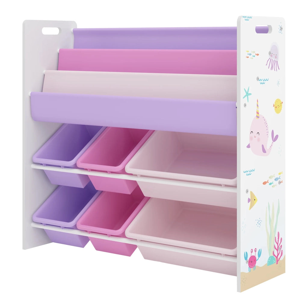 Scaffale dal design senza tempo per soggiorno camera da letto mobiletto per bambini con motivo oceano 78 x 86 x 27 cm bianco viola rosa 03_0011214