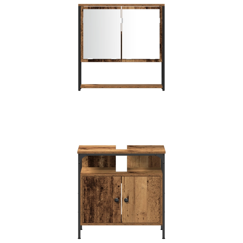 Set di Mobili da Bagno 4 Pezzi Legno Vecchio Legno Ingegnerizzato