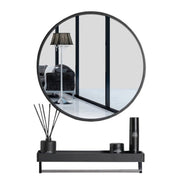 Specchio circolare con mensola e portasciugamani nero 70 cm