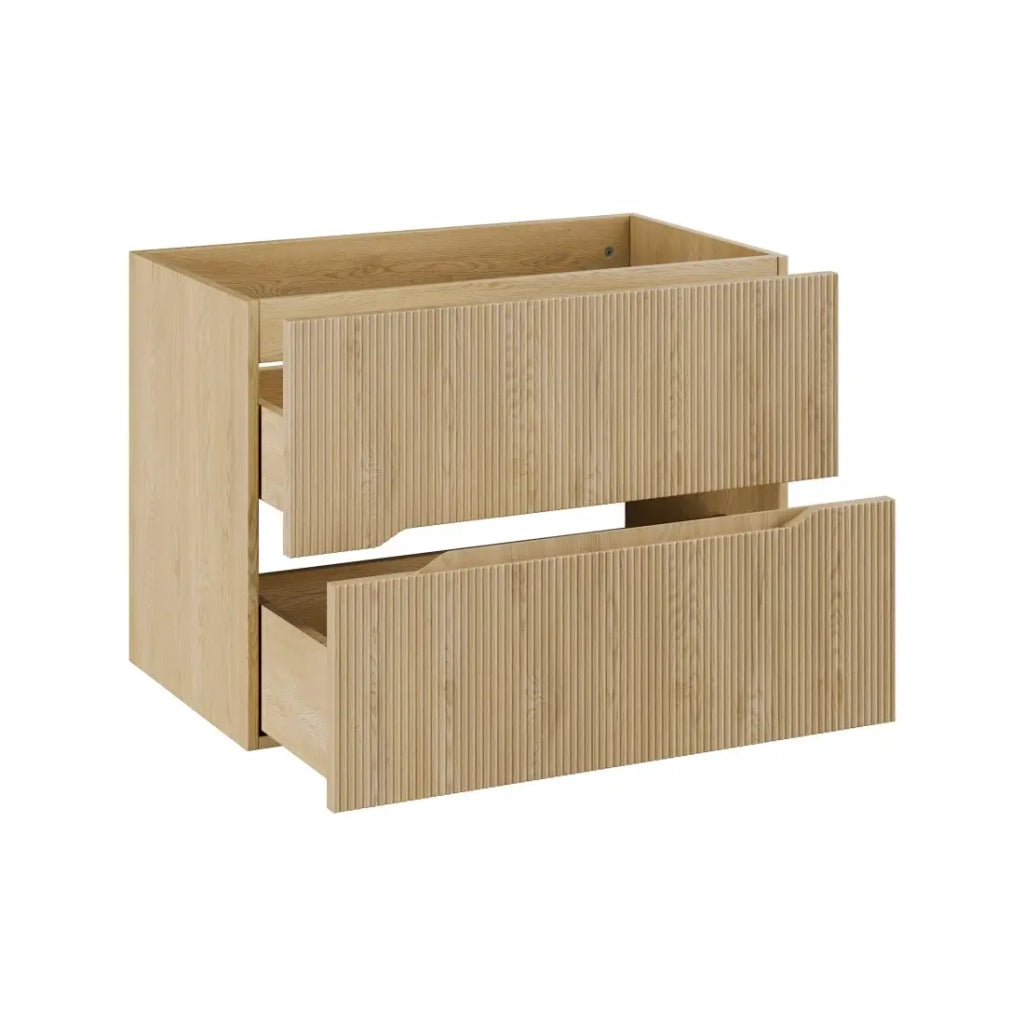 Mobile sottolavabo NATURA – 2 cassetti – Rovere chiaro – L80 × P45 × H57 cm – Da appendere