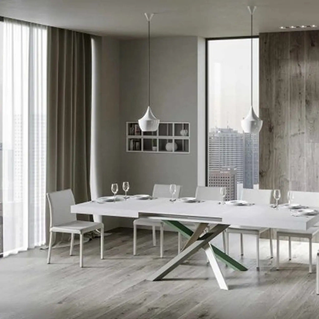 Tavolo allungabile 180/440x90 cm Volantis colore bianco frassino gambe multicolore 4/A
