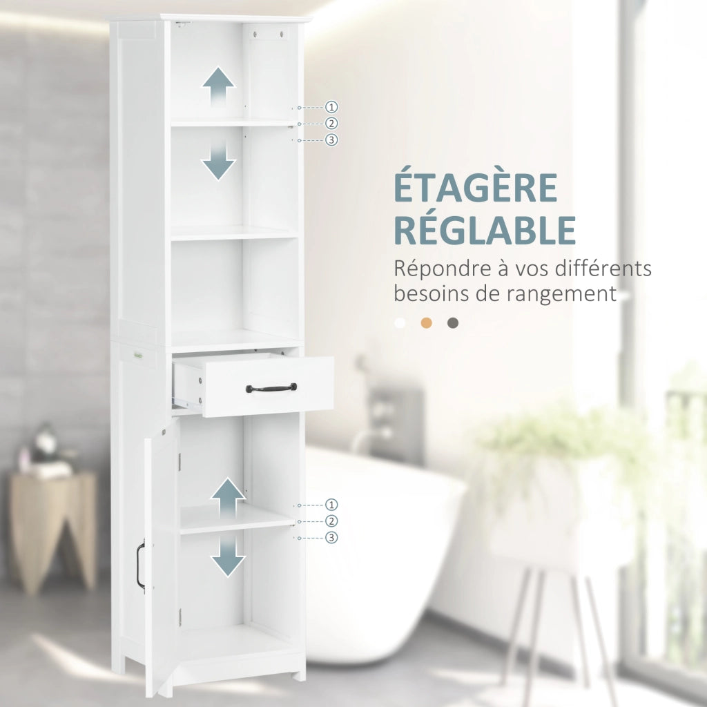 Colonna bagno con 3 scomparti aperti, cassetto e ripiano regolabile ¨C Minimal ¨C bianco 40x30x164