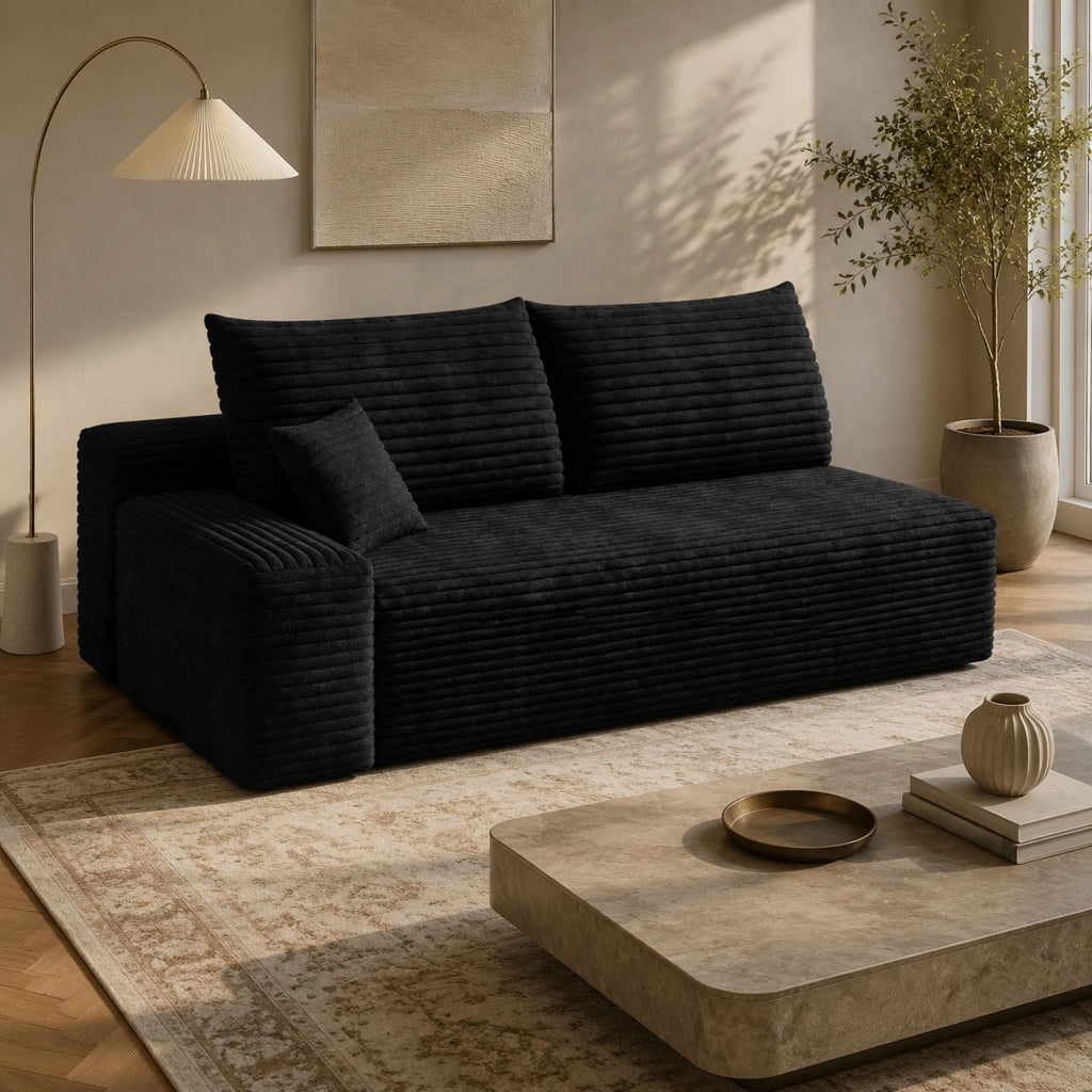 Divano modulare a due posti con chaise longue reversibile in tessuto nero