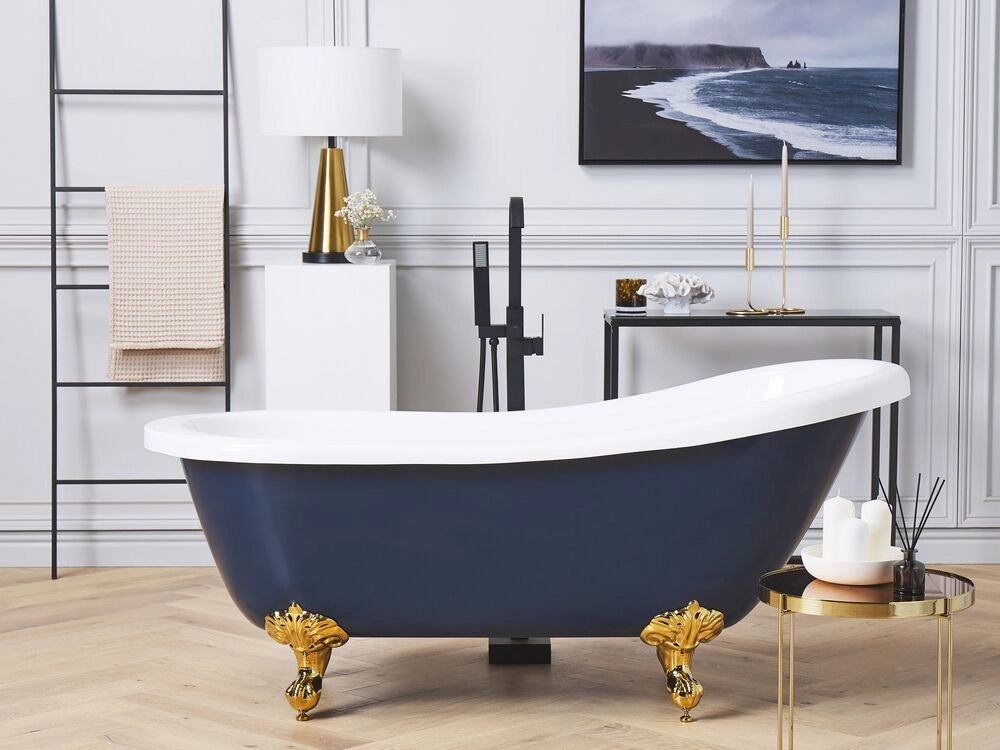 Vasca da bagno in acrilico sanitario blu e dorato 170 x 76 cm vasca autoportante con piedini design retrò tradizionale