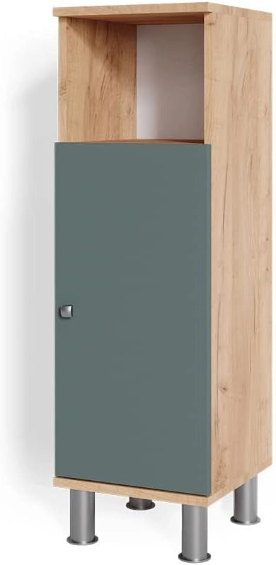 Mobiletto bagno Fynn, Verde, 30 x 95 cm, per la conservazione di accessori da bagno e compatibile con Fynn