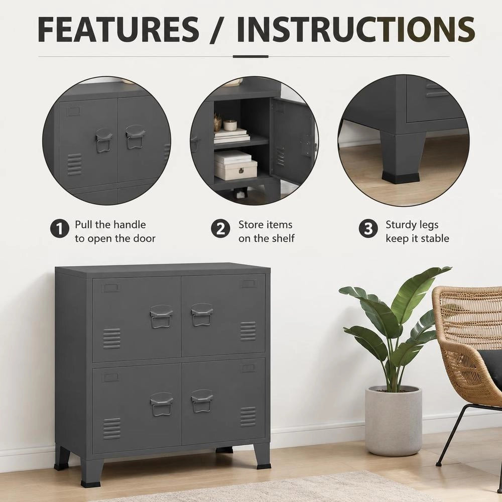 Storage Chest, Industrial Style, Anthracite, 75x40x80 Cm, Steel