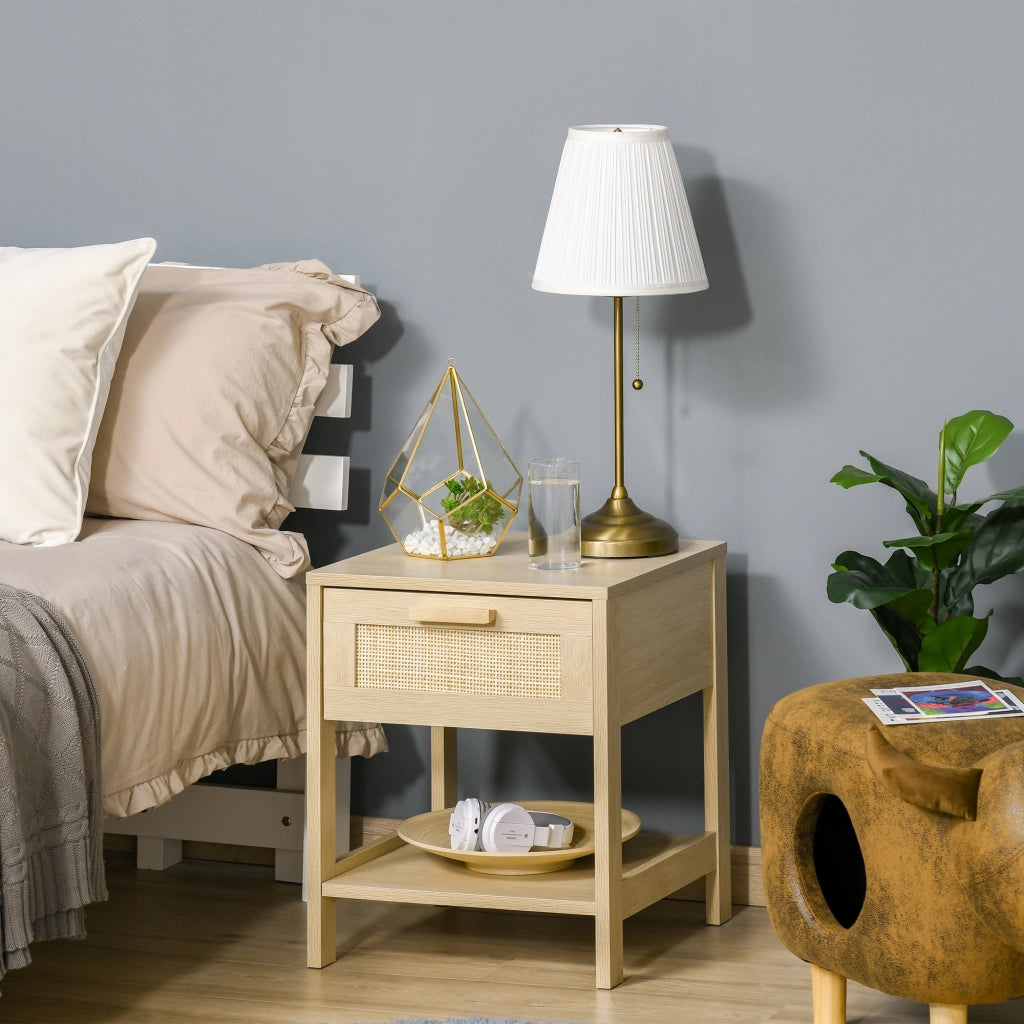 Comodino con cassetto in rattan e ripiano inferiore ¨C Minimal ¨C 40x40x48 cm Natural