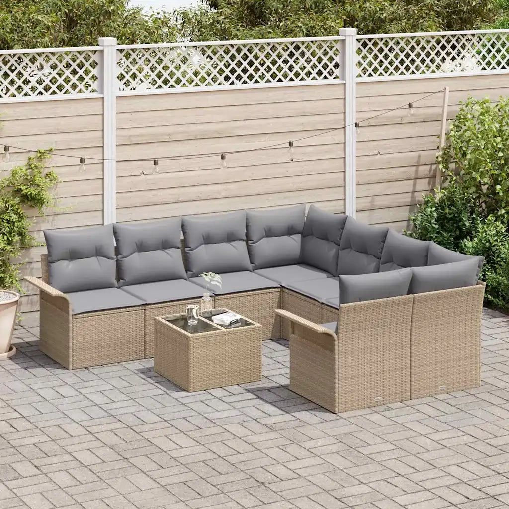 Set Divano da Giardino 9 pcs Beige e grigio polyrattan