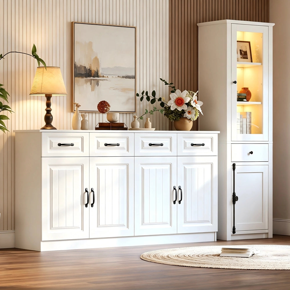 Mobile TV con Vetrina e Beistellschrank ¨C MINIMAL ¨C Bianco, MDF, Set 2pz