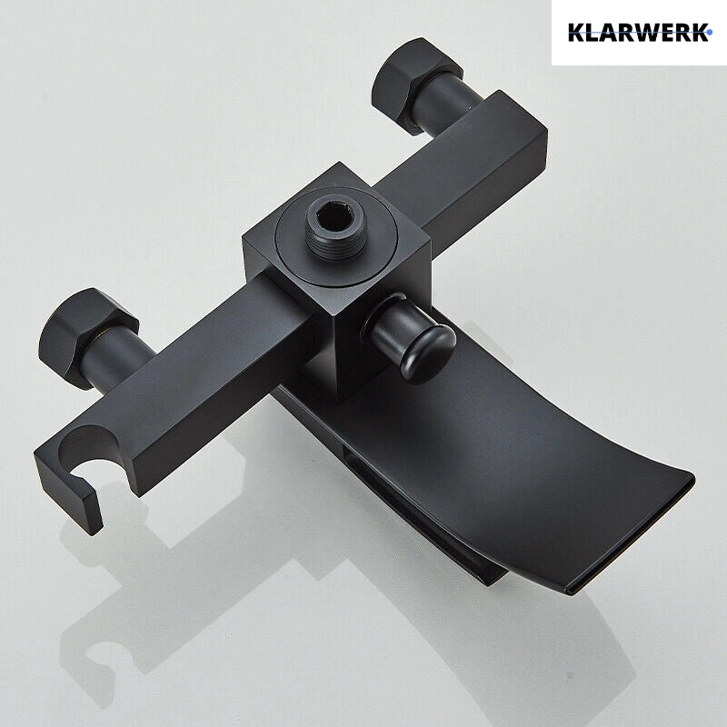 "ROSA" | Rubinetto per vasca da bagno a cascata Doccia nera|Acciaio inossidabile include doccetta e supporto|Set completo termostato vasca miscelatore