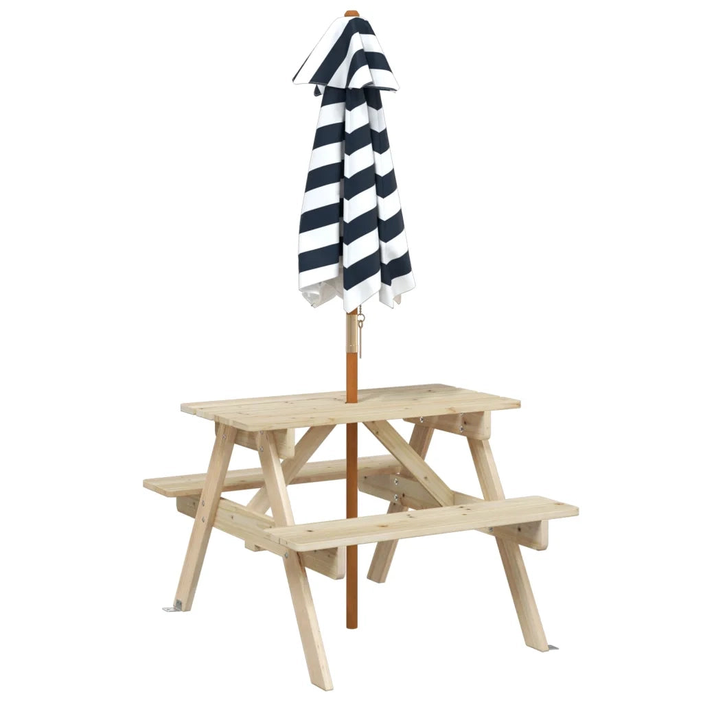 vidaXL Tavolo da Picnic per 4 Bambini con Ombrellone Legno di Abete