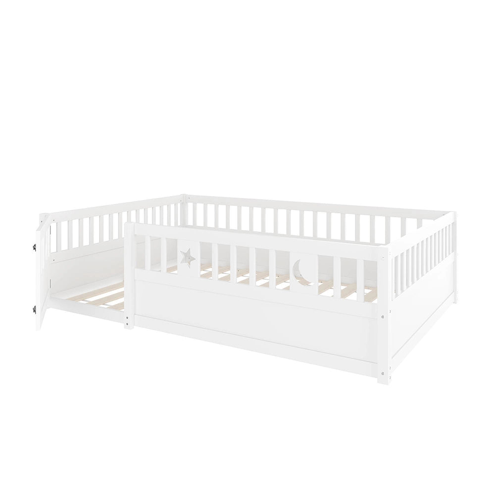 Letto a pannelli bambino 140x190 cm - Xylo - con sponde, decor stelle e luna, senza materasso, bianco