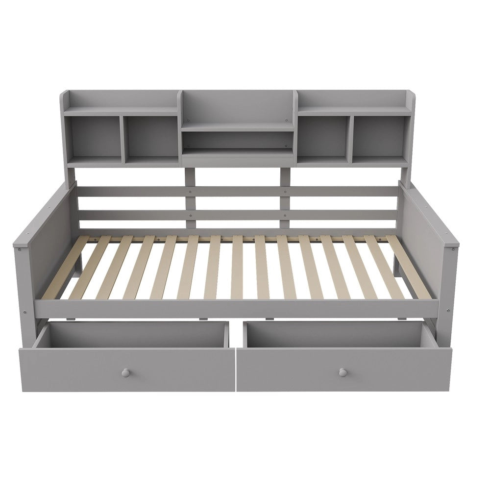 Letto Singolo a Soppalco con Cassetti e Scaffali ¨C Xylo ¨C Massello Grigio 90x200
