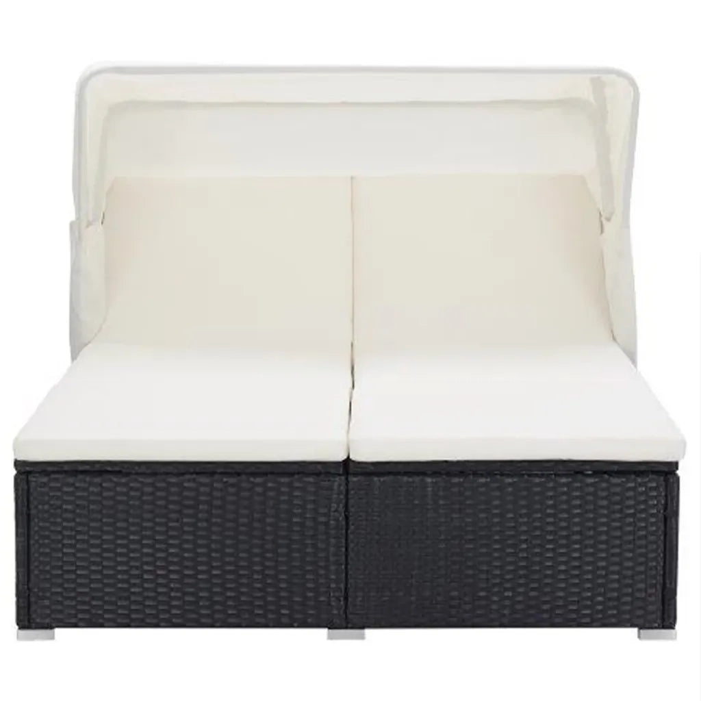 Lettino Prendisole a 2 Posti con Cuscino in Polyrattan Nero cod mxl 71171