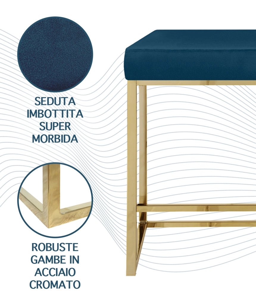 Sgabello Moderno In Velluto Sedile imbottito Gambe In Acciaio Dorato Senza Schienale Casa Sedia Cucina Bar Pub Seduta Rialzata Di Design - Petrolio