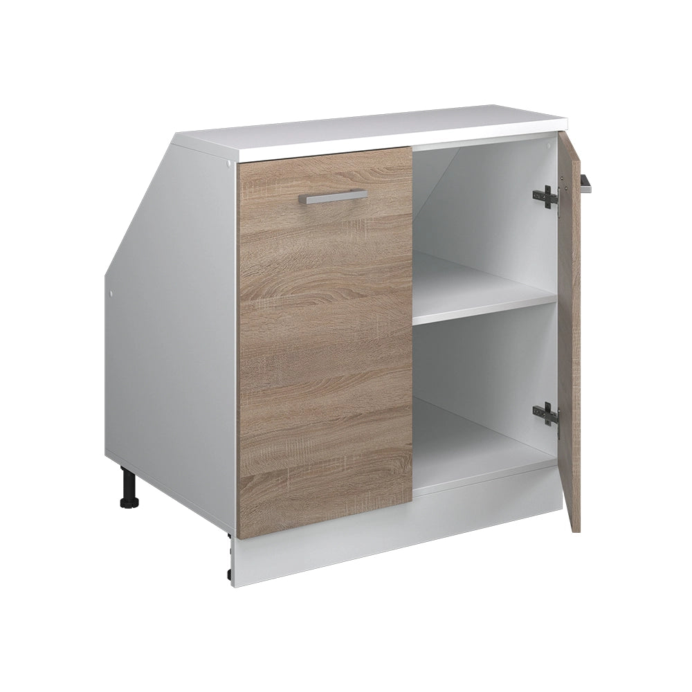 Mobile cucina sottotetto R-Line Sonoma/Bianco 80 cm con 2 porte, carcassa 60 cm profondità Vicco
