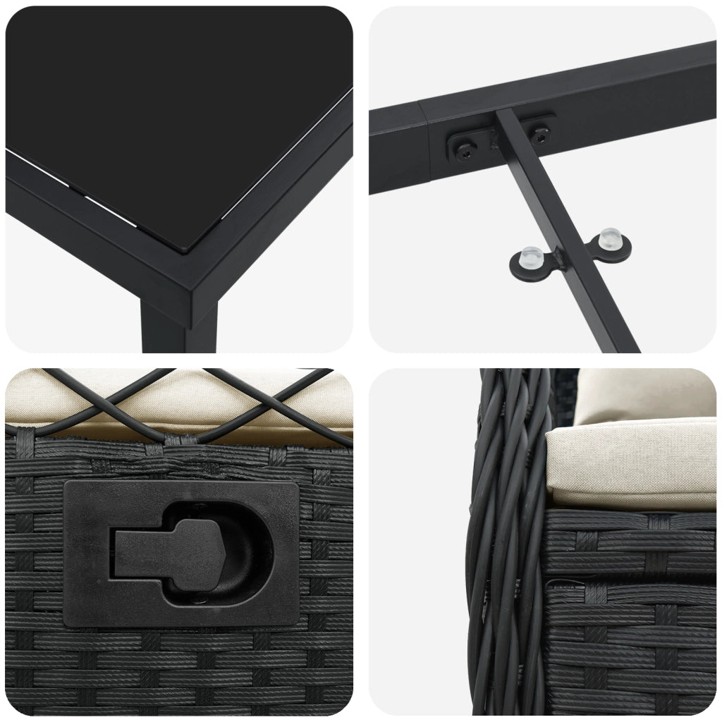 Set da Pranzo da Giardino da 9 Pezzi Nero Polyrattan