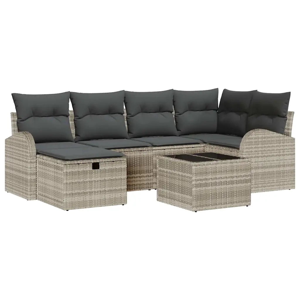 Set Divano da Giardino 7 pcs Grigio chiaro Poly Rattan