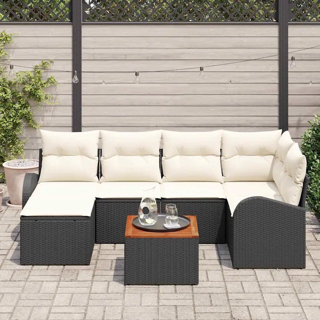 Set Divano da Giardino 7 pcs Nero e Crema polyrattan 3356269