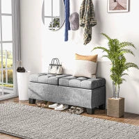 Panca Fondoletto Contenitore in Tessuto con Imbottitura Trapuntata, 116x41x47cm, Grigio