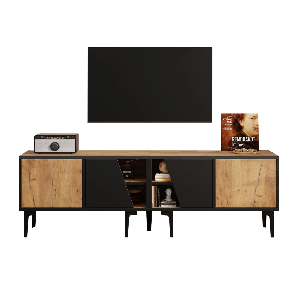 Mobile TV Soggiorno ¨C MINIMAL ¨C Legno Naturale, 4 Ripiani, 160x36,5x45 cm