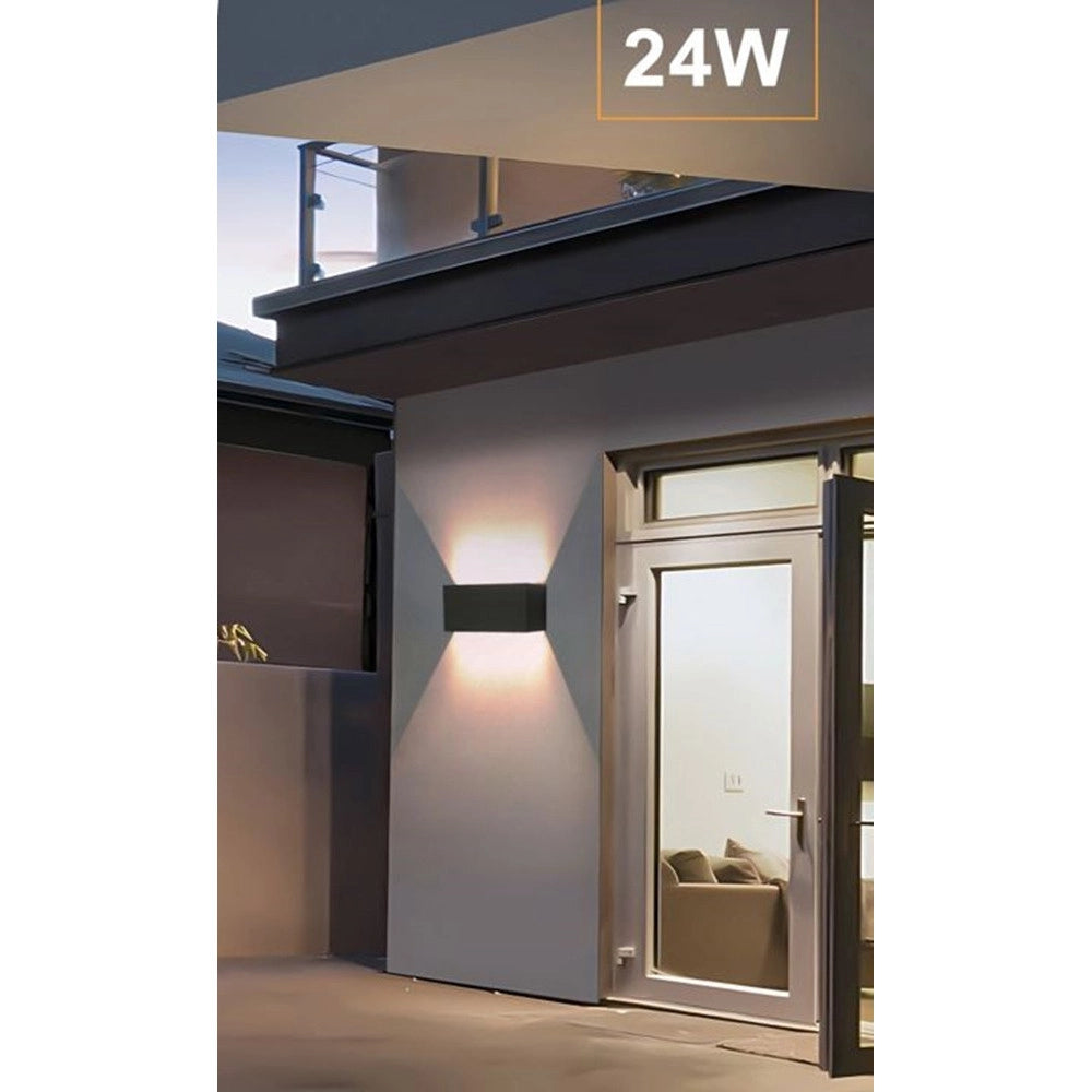Trade Shop - Applique Lampada Led 24w Da Esterno A Parete Doppio Fascio Luminoso Regolabile Ip65 Es30 - Nero-bianco Caldo      -