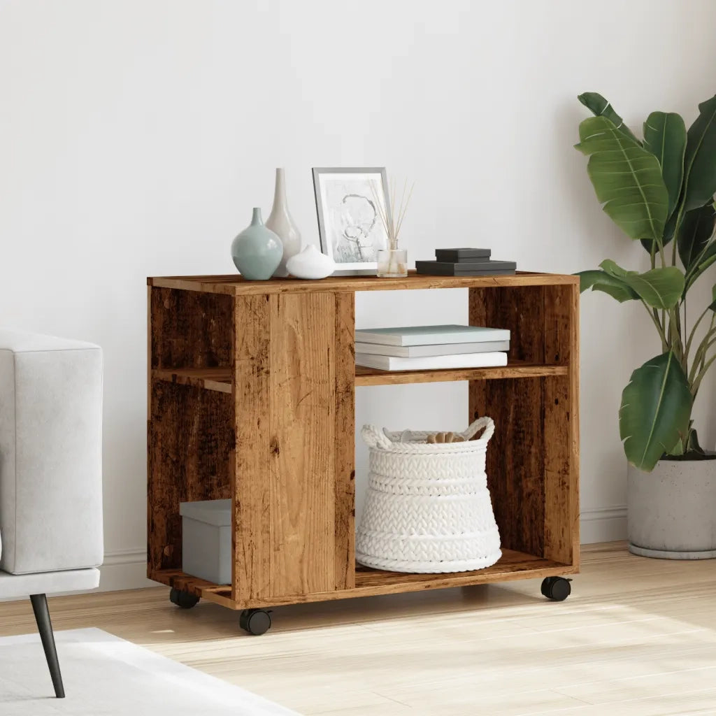 Tavolino con Ruote Legno Antico 70x35x60cm in Truciolato 853153