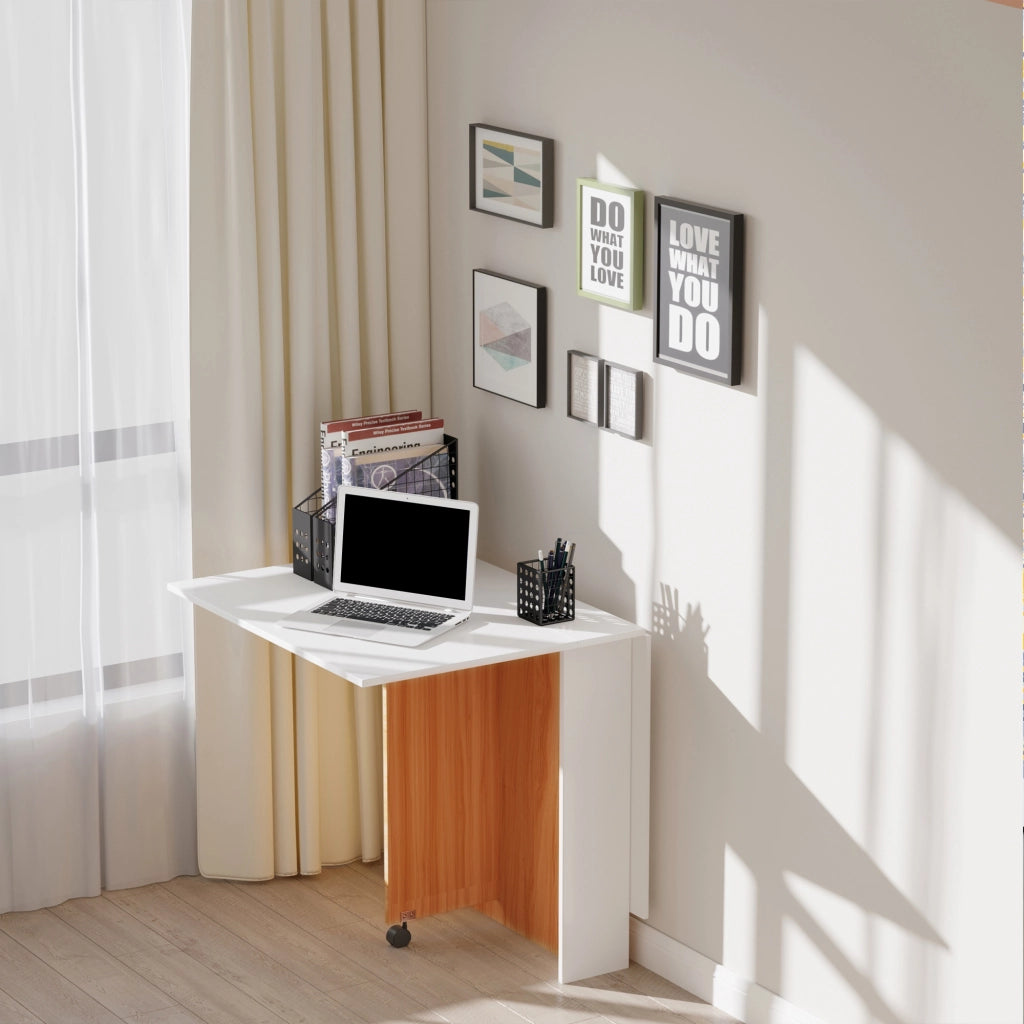 Tavolo da pranzo pieghevole e allungabile moderno ¨C zephmum ¨C 120x80x73 cm, effetto teak e bianco