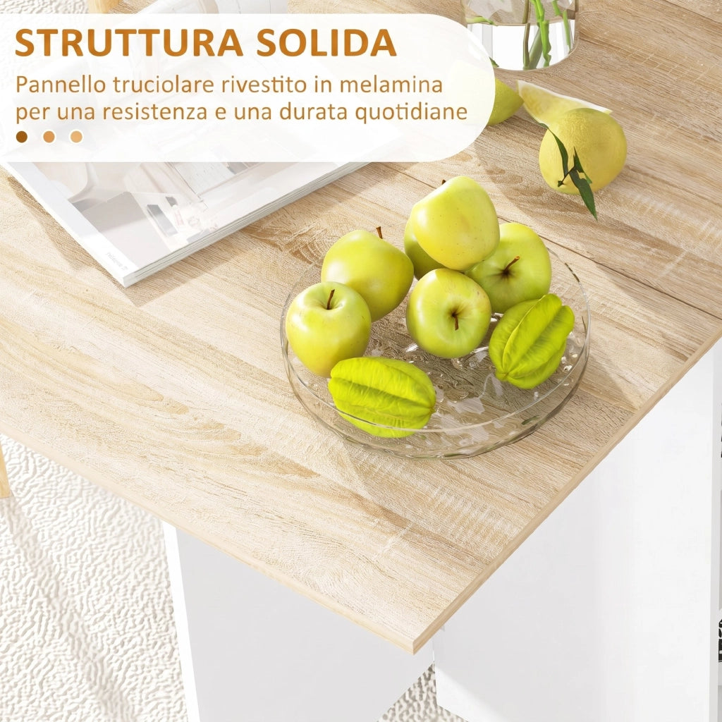 Tavolo da Pranzo Pieghevole Salvaspazio con Cassetto e Ripiani ¨C Zephmum ¨C Rovere