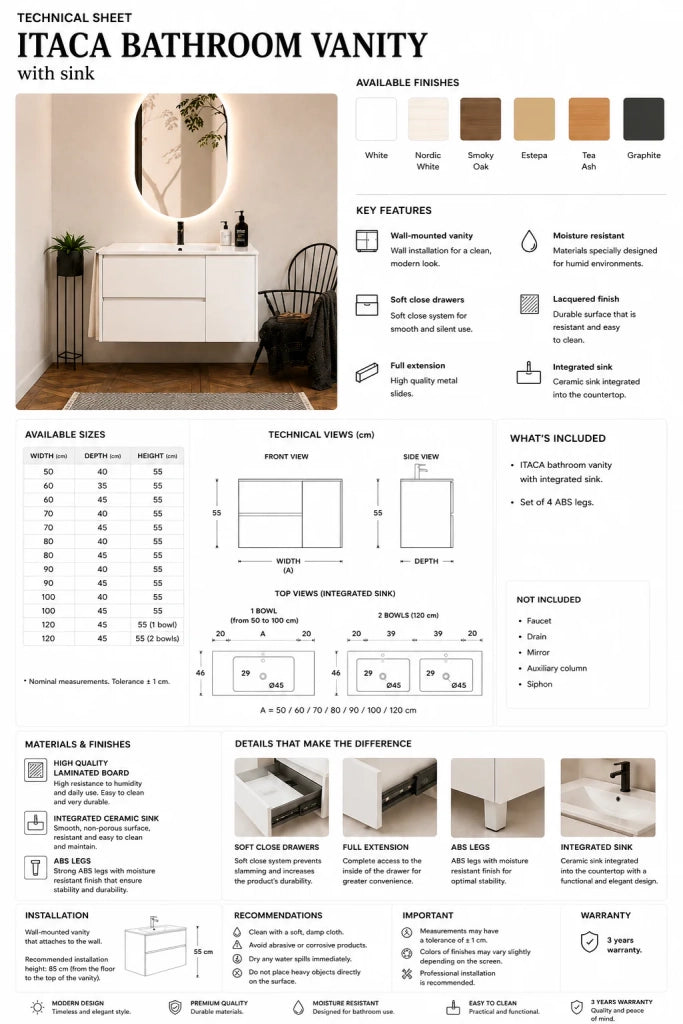 Mobile bagno con lavabo ORIGENBATH ITACA senza specchio 80x45 cm grafite